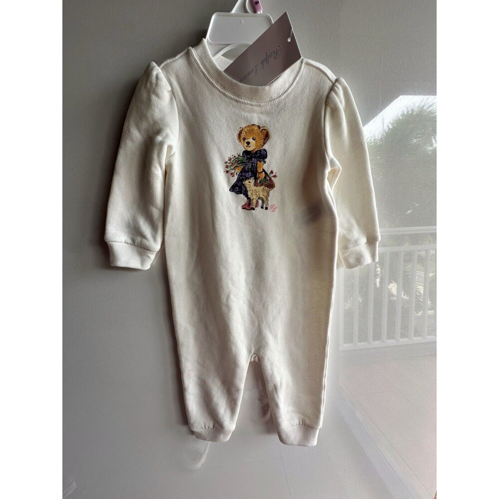 NWT RALPH LAUREN BABY GIRLS Coverall 6 MOS, 9  mos  polo bear fleece
